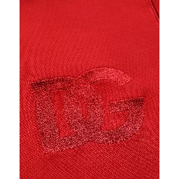 Red Embroidered Logo Hooded Full Zip Sweater