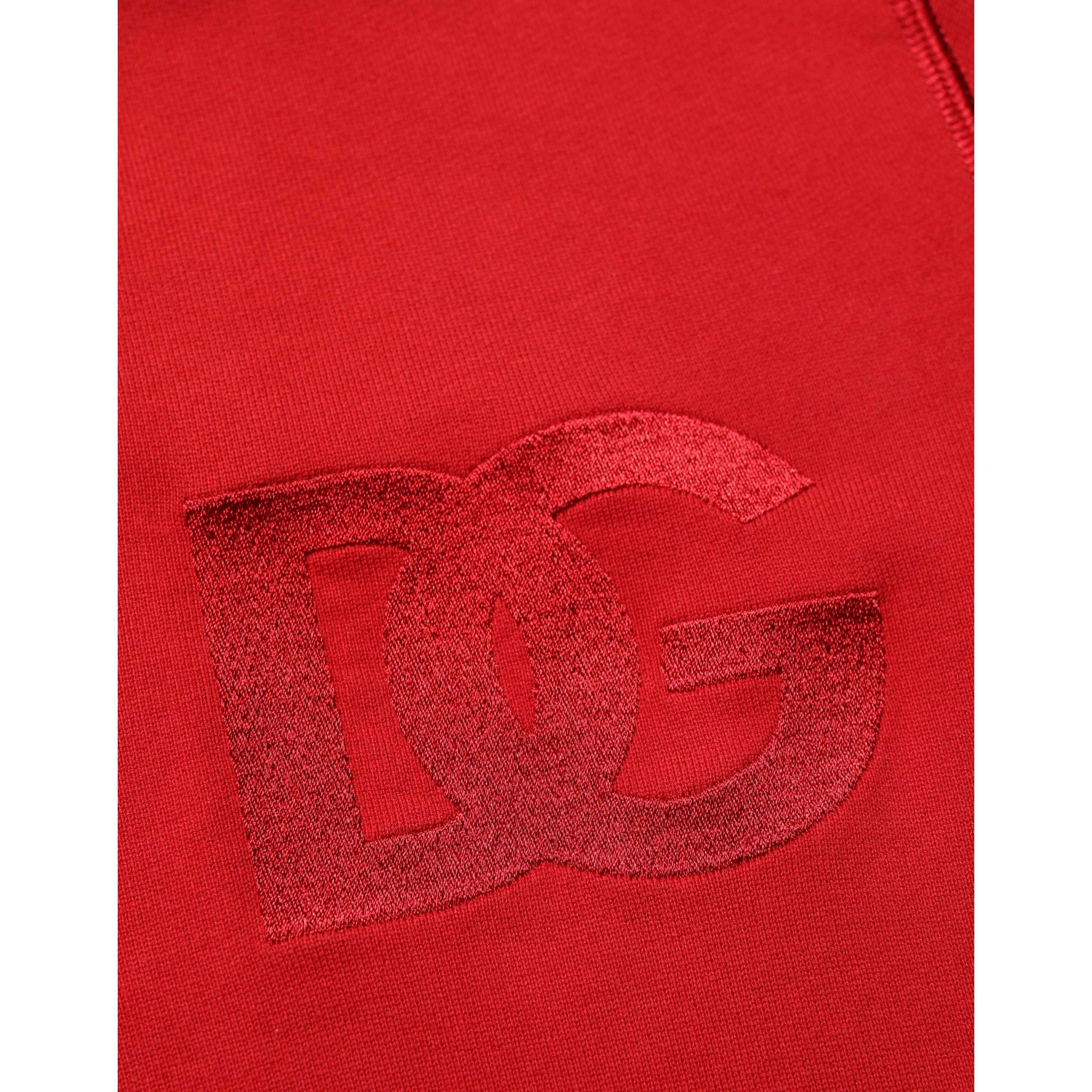 Red Embroidered Logo Hooded Full Zip Sweater