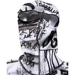 White Jersey Graffiti Print Balaclava Hood Sweater
