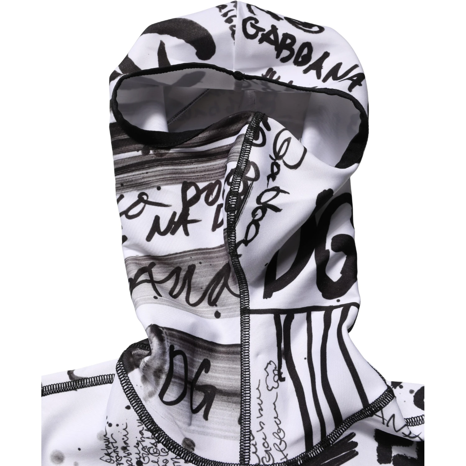 White Jersey Graffiti Print Balaclava Hood Sweater