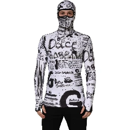 White Jersey Graffiti Print Balaclava Hood Sweater