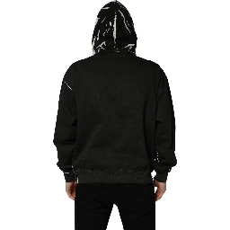 Black Cotton Logo Hooded Full Zip Sweater
