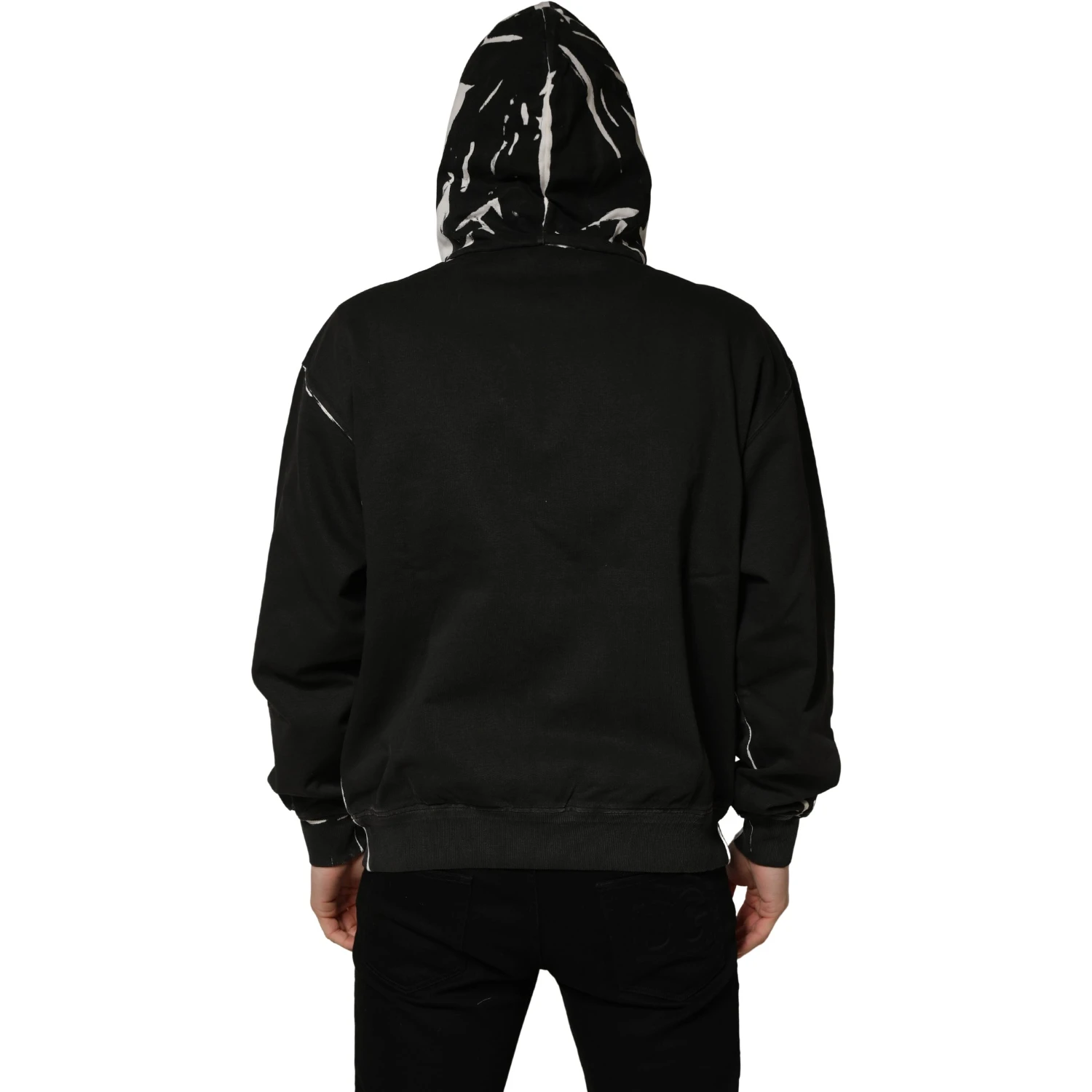 Black Cotton Logo Hooded Full Zip Sweater