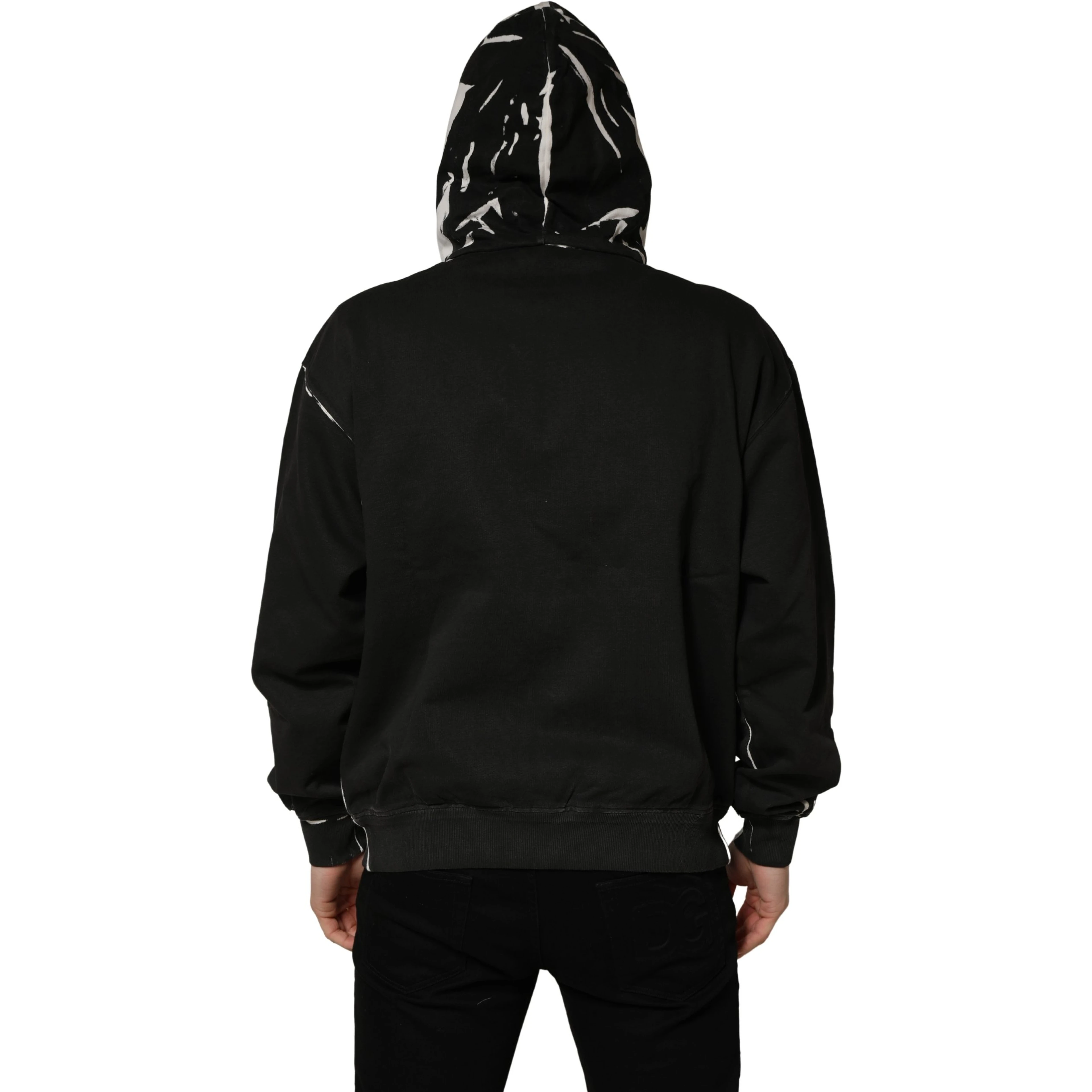 Black Cotton Logo Hooded Full Zip Sweater