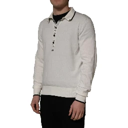 White Cotton Blend Men Polo Pullover Sweater