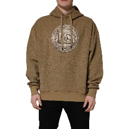 Brown Cotton Logo Coin Hooded Pullover Sweater