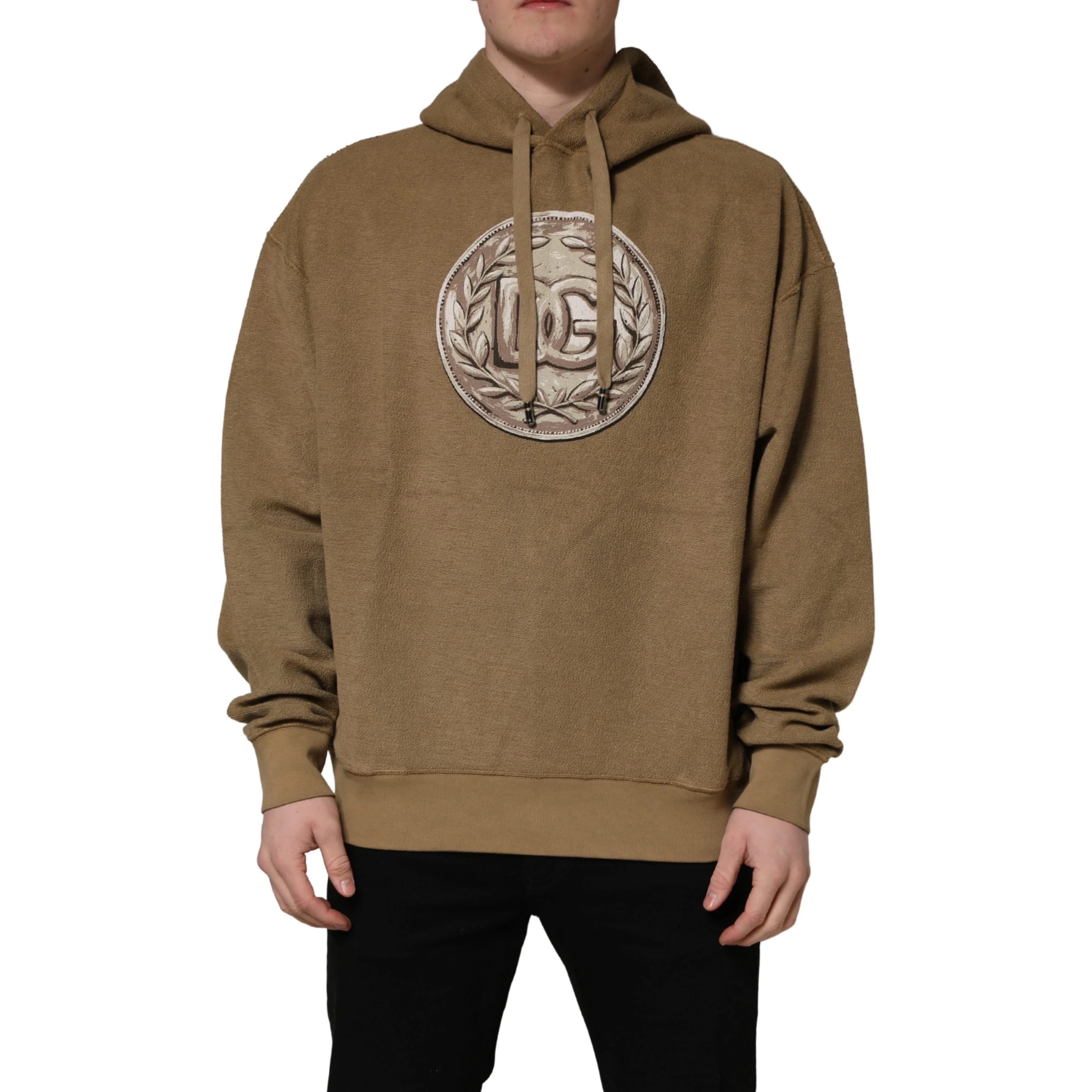 Brown Cotton Logo Coin Hooded Pullover Sweater