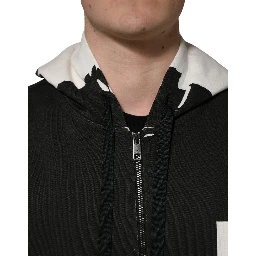 Black Cotton Logo Hooded Full Zip Sweater