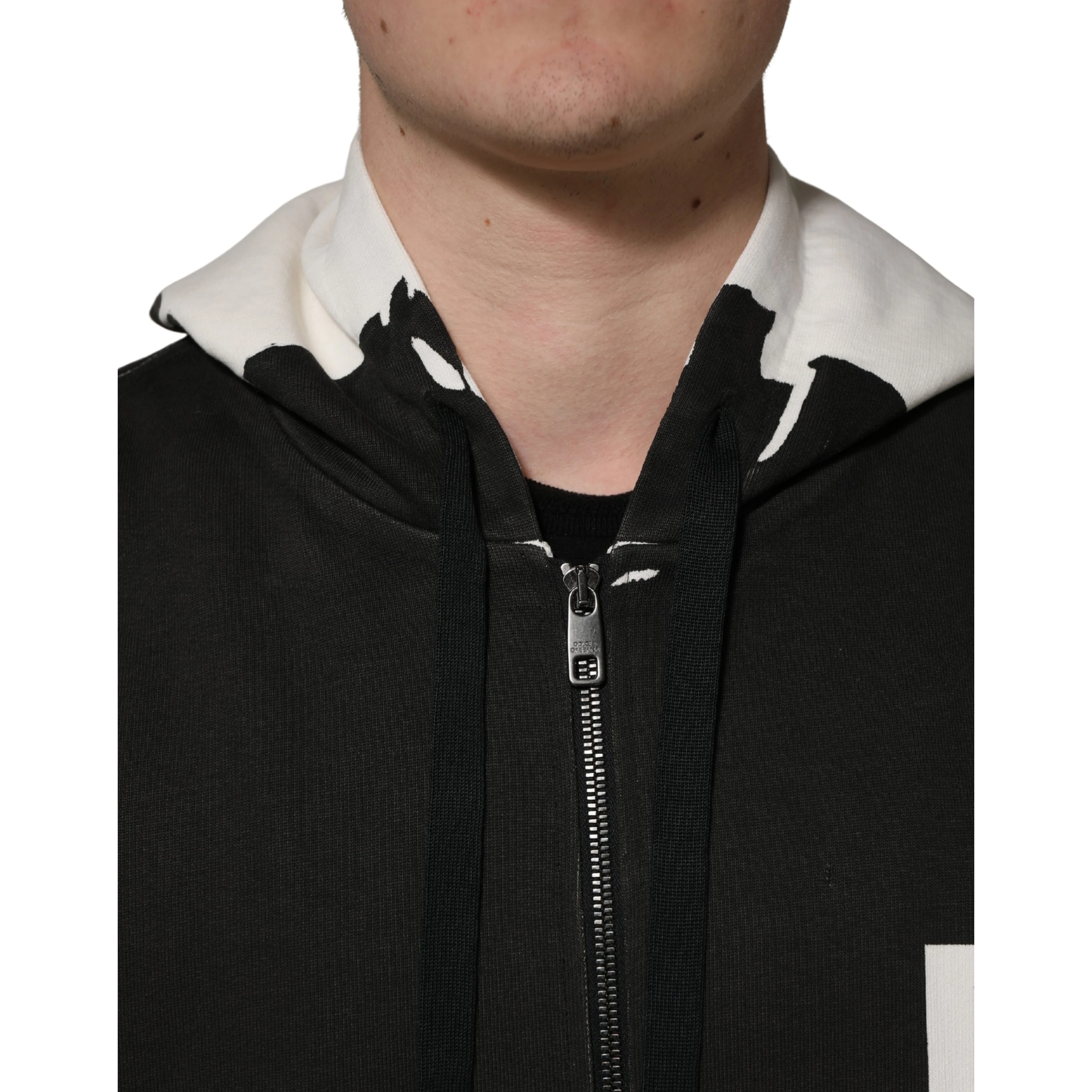 Black Cotton Logo Hooded Full Zip Sweater