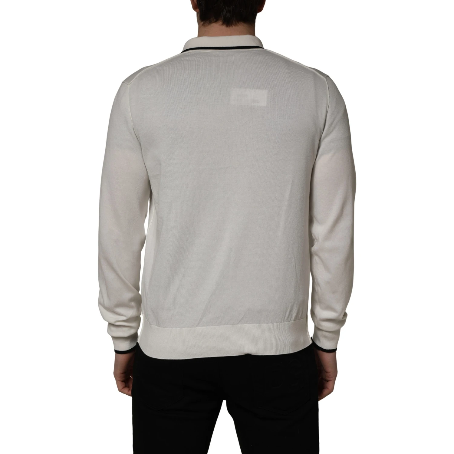 White Cotton Blend Men Polo Pullover Sweater