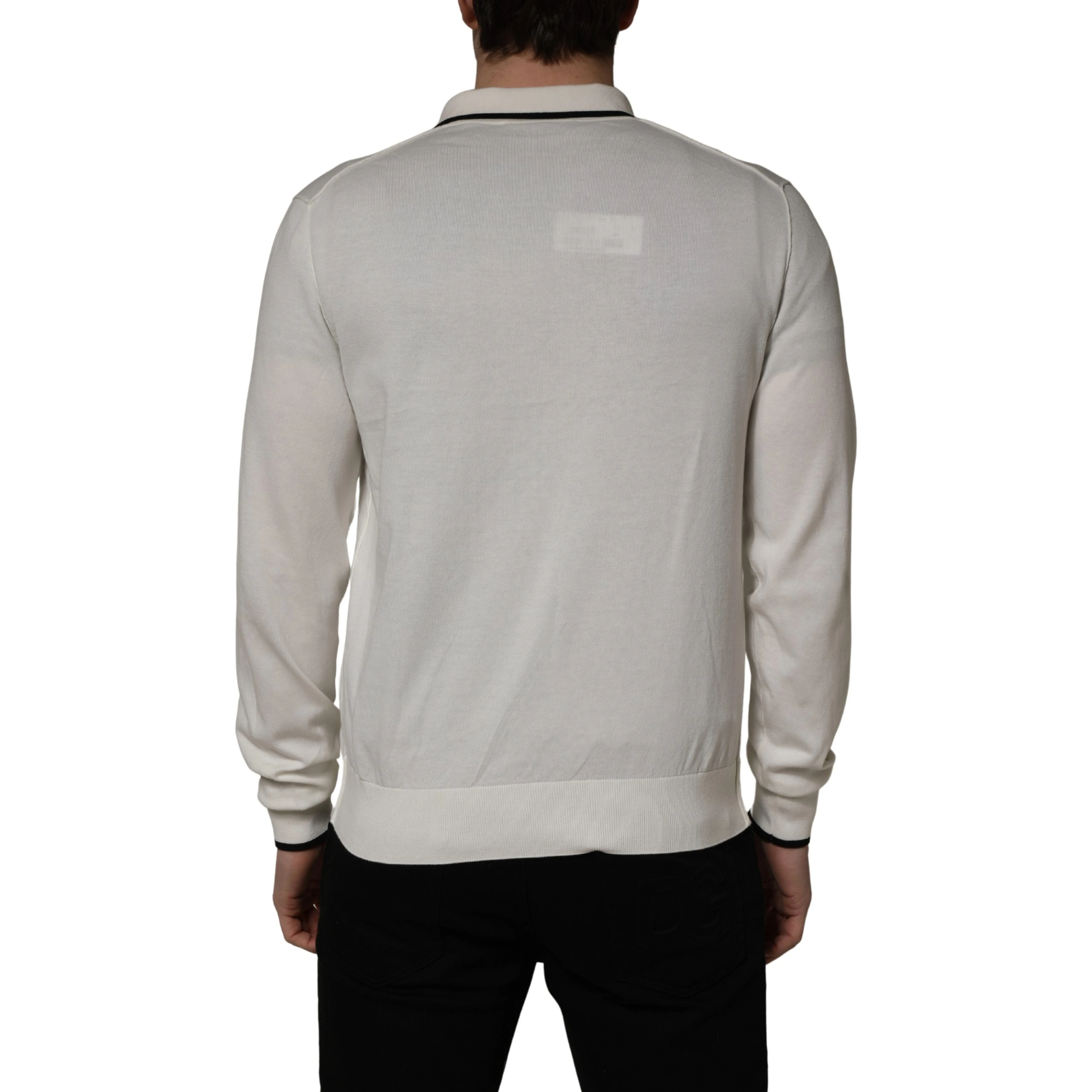 White Cotton Blend Men Polo Pullover Sweater
