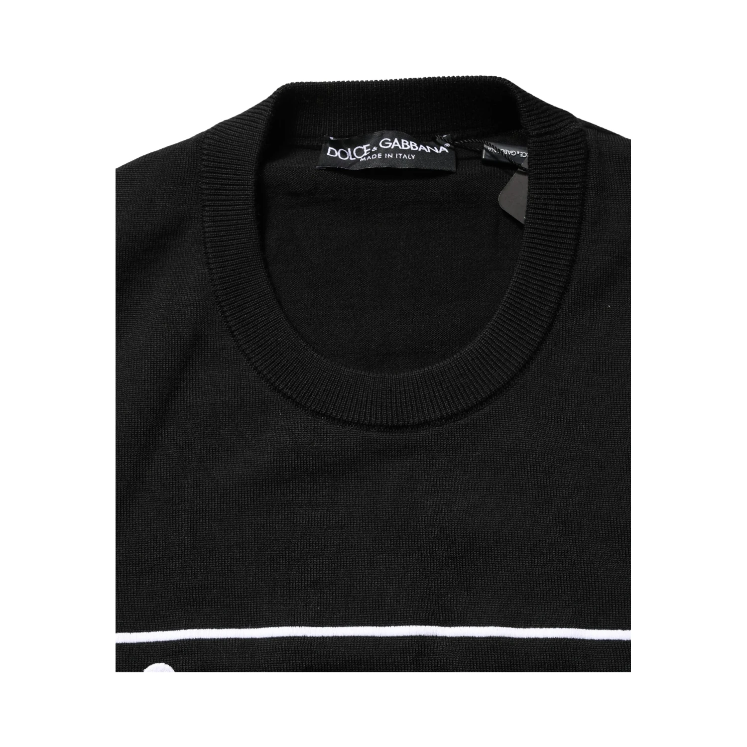 Black Graphic Logo Crew Neck Wool Pullover Sweater