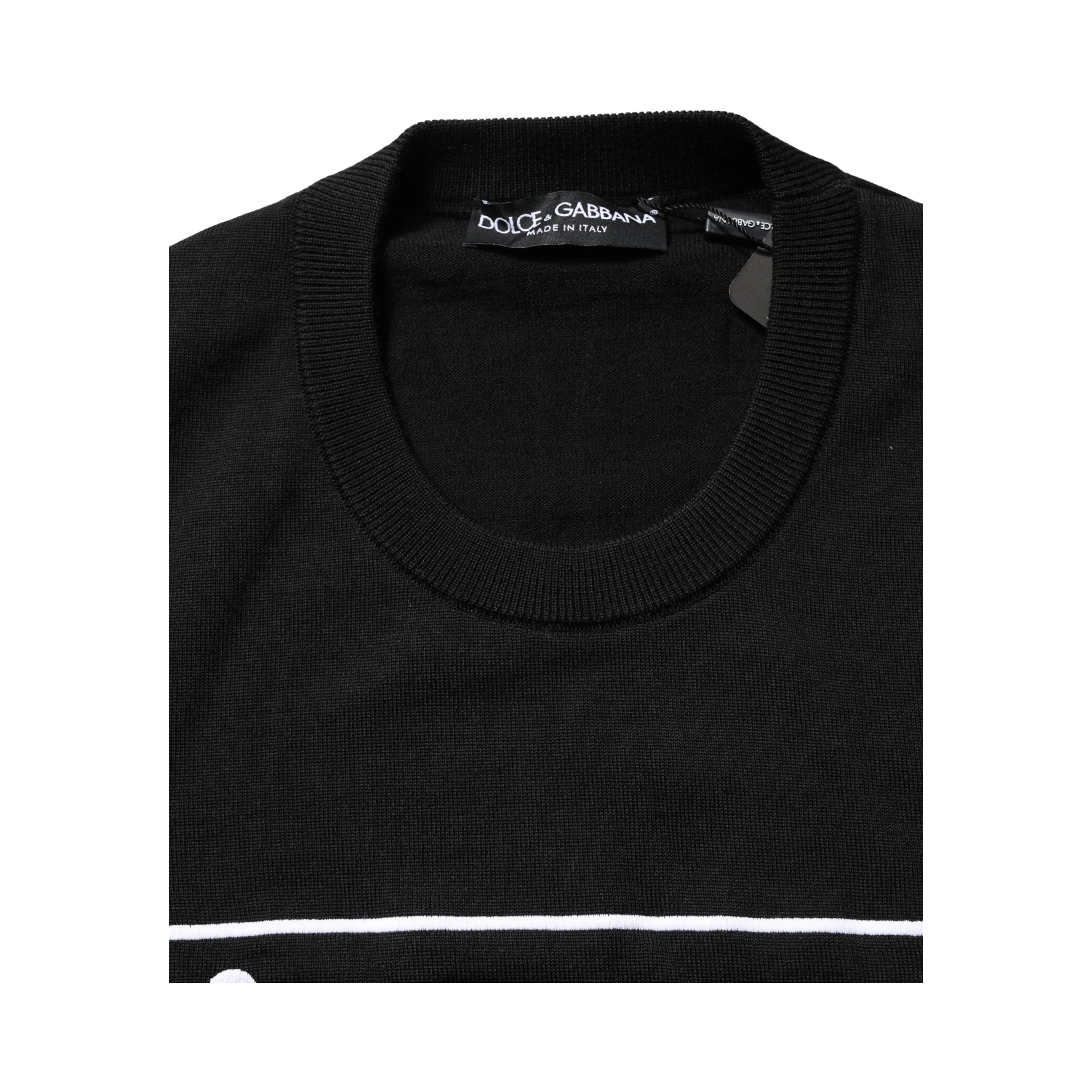 Black Graphic Logo Crew Neck Wool Pullover Sweater