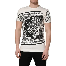 White Cotton Logo Bandana Print Men T-shirt