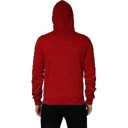 Red Embroidered Logo Hooded Full Zip Sweater