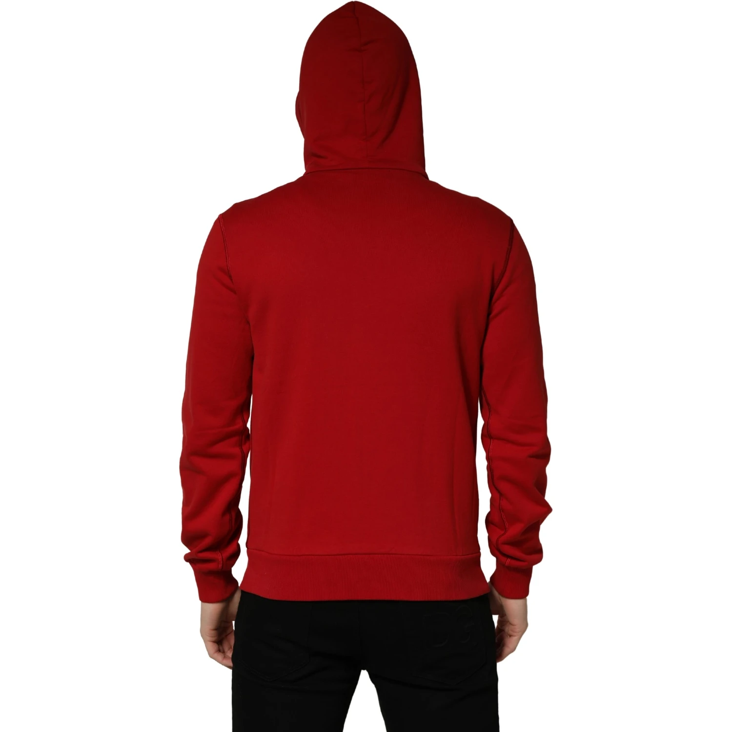 Red Embroidered Logo Hooded Full Zip Sweater