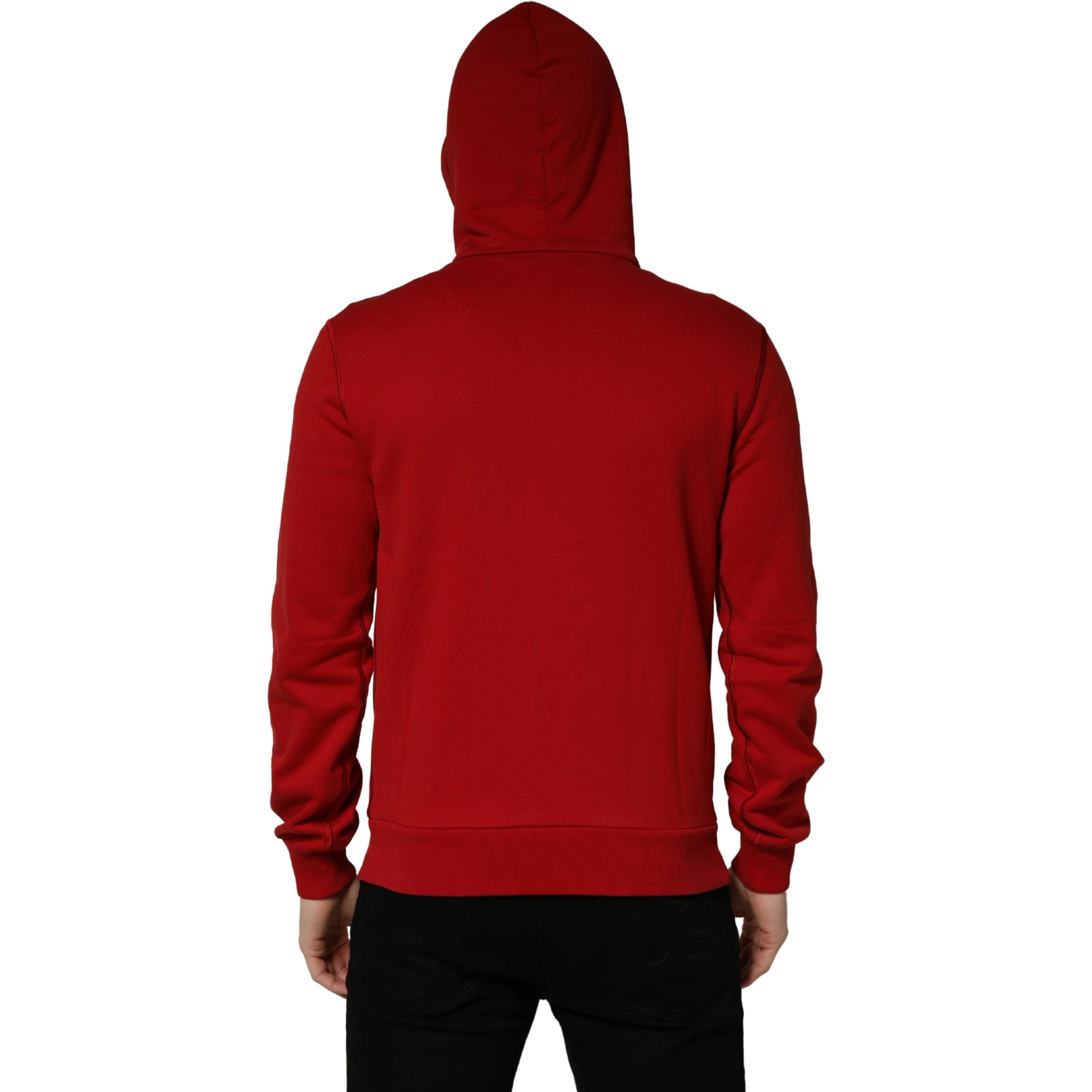Red Embroidered Logo Hooded Full Zip Sweater