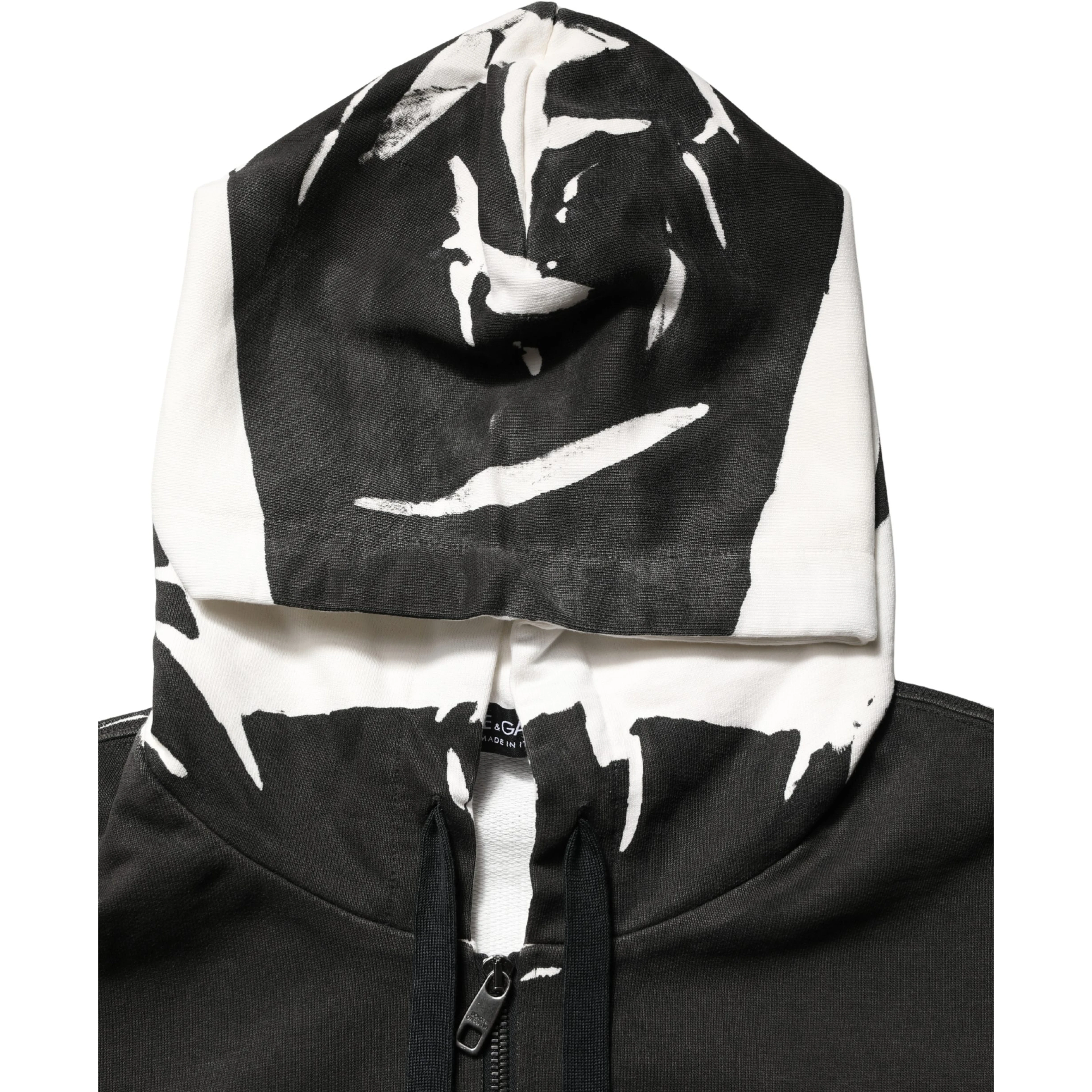 Black Cotton Logo Hooded Full Zip Sweater