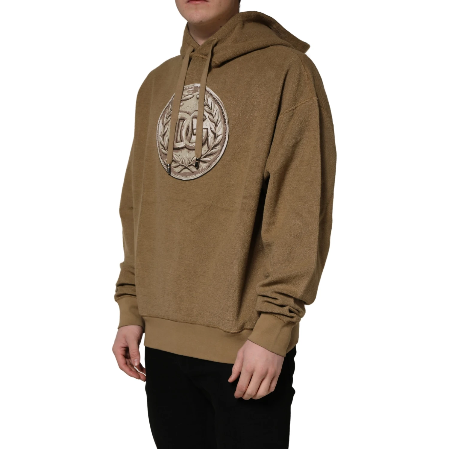 Brown Cotton Logo Coin Hooded Pullover Sweater