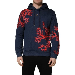 Blue Cotton Coral Logo Hooded Sweatshirt Sweater