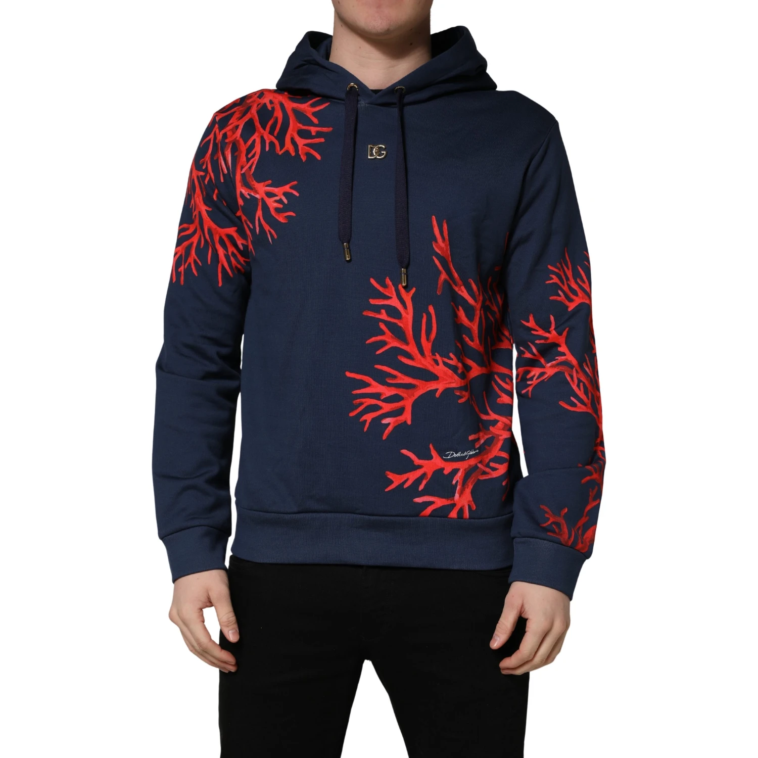 Blue Cotton Coral Logo Hooded Sweatshirt Sweater