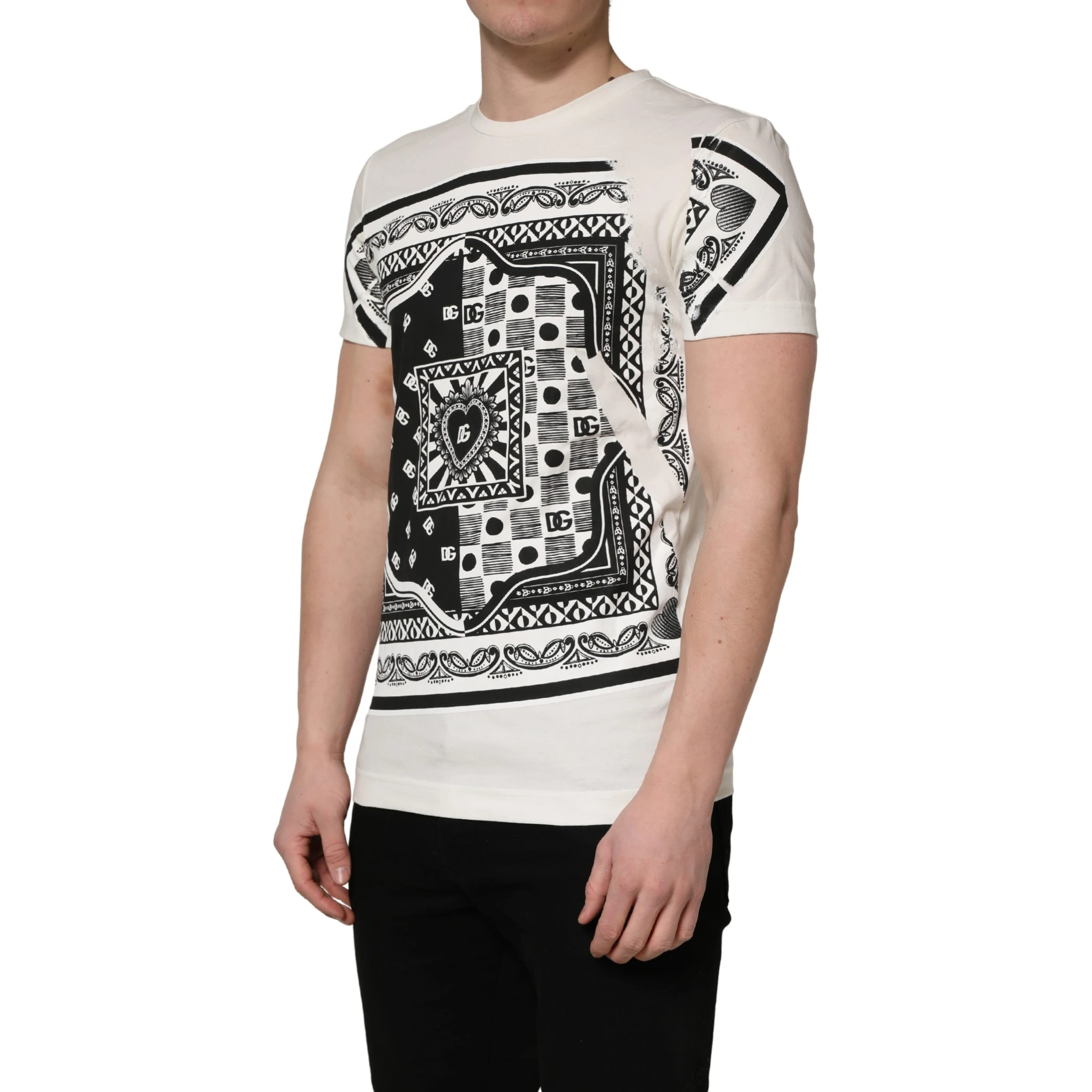 White Cotton Logo Bandana Print Men T-shirt