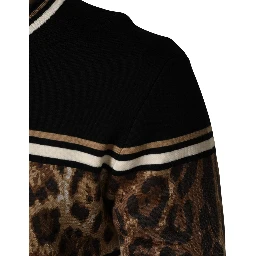 Black Leopard Wool Crew Neck Men Pullover Sweater