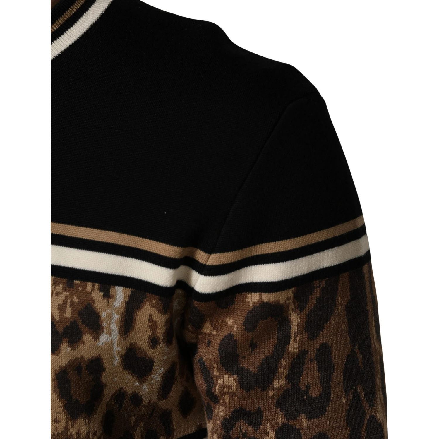Black Leopard Wool Crew Neck Men Pullover Sweater