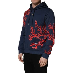Blue Cotton Coral Logo Hooded Sweatshirt Sweater
