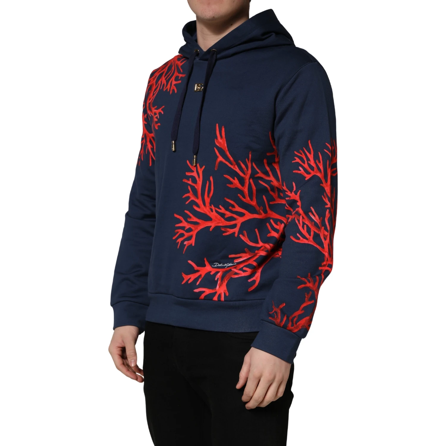 Blue Cotton Coral Logo Hooded Sweatshirt Sweater