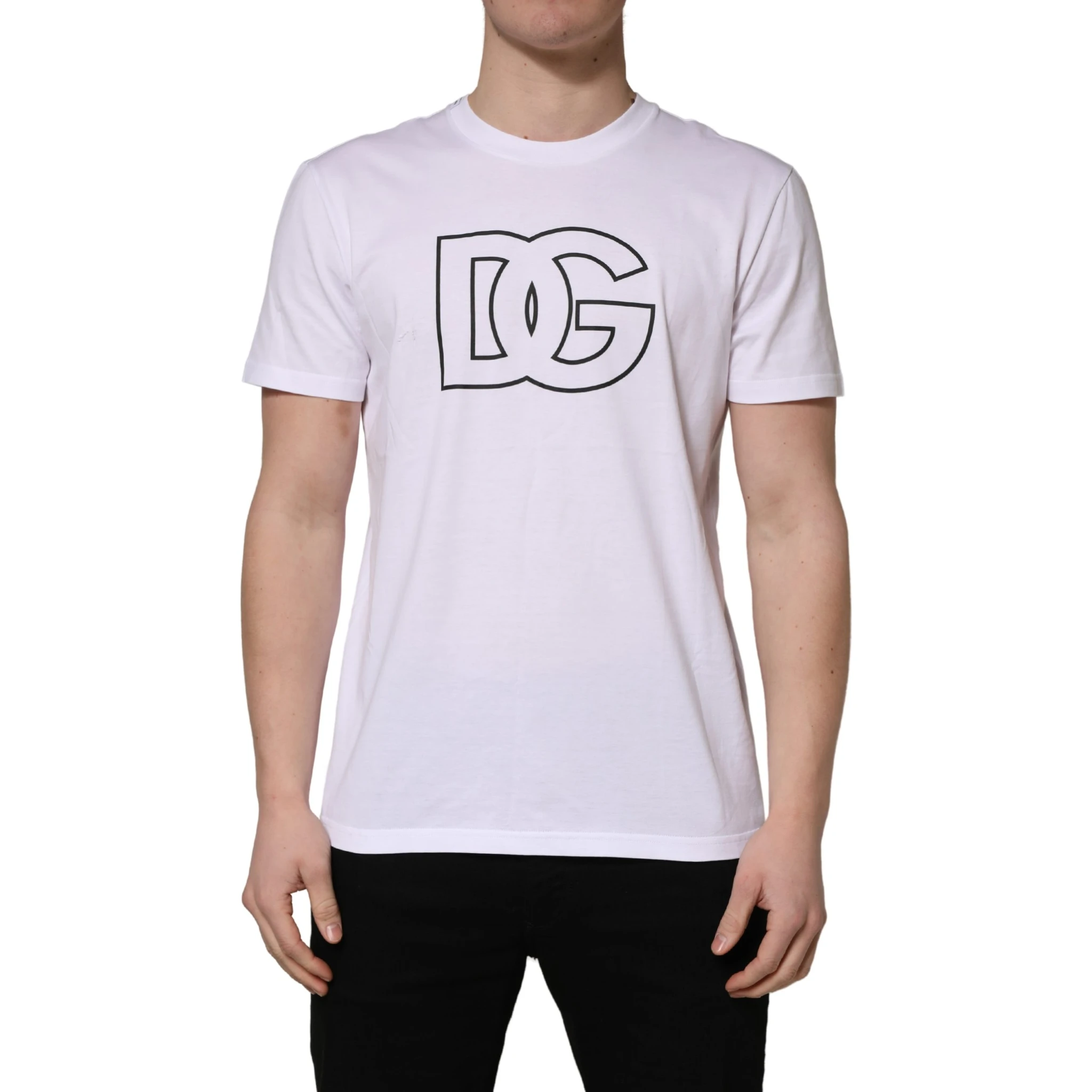 White DG Logo Print Short Sleeves Men T-shirt