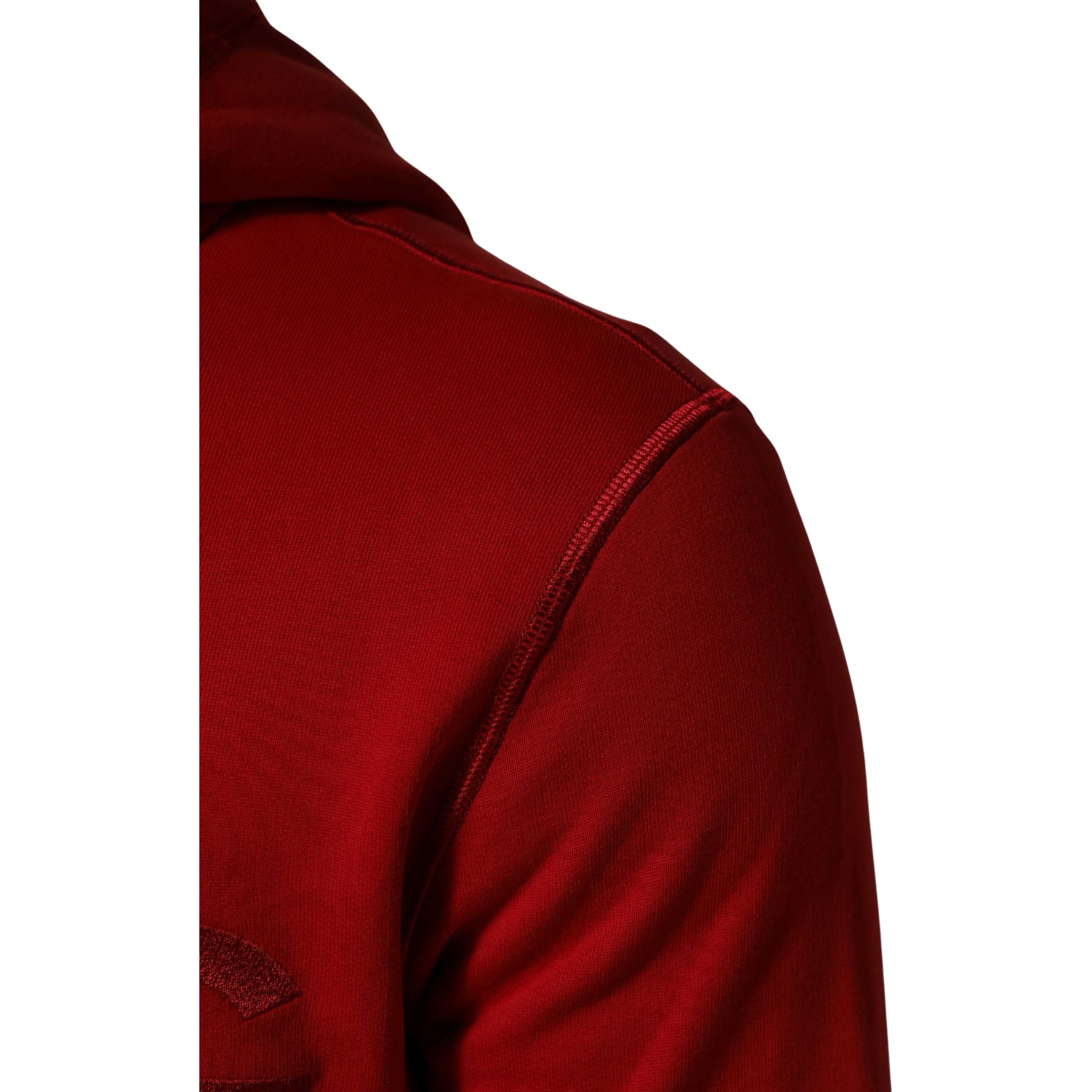 Red Embroidered Logo Hooded Full Zip Sweater