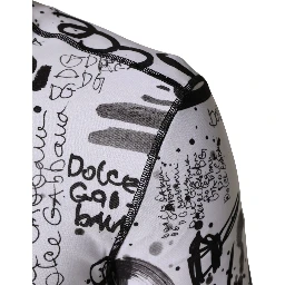 White Jersey Graffiti Print Balaclava Hood Sweater