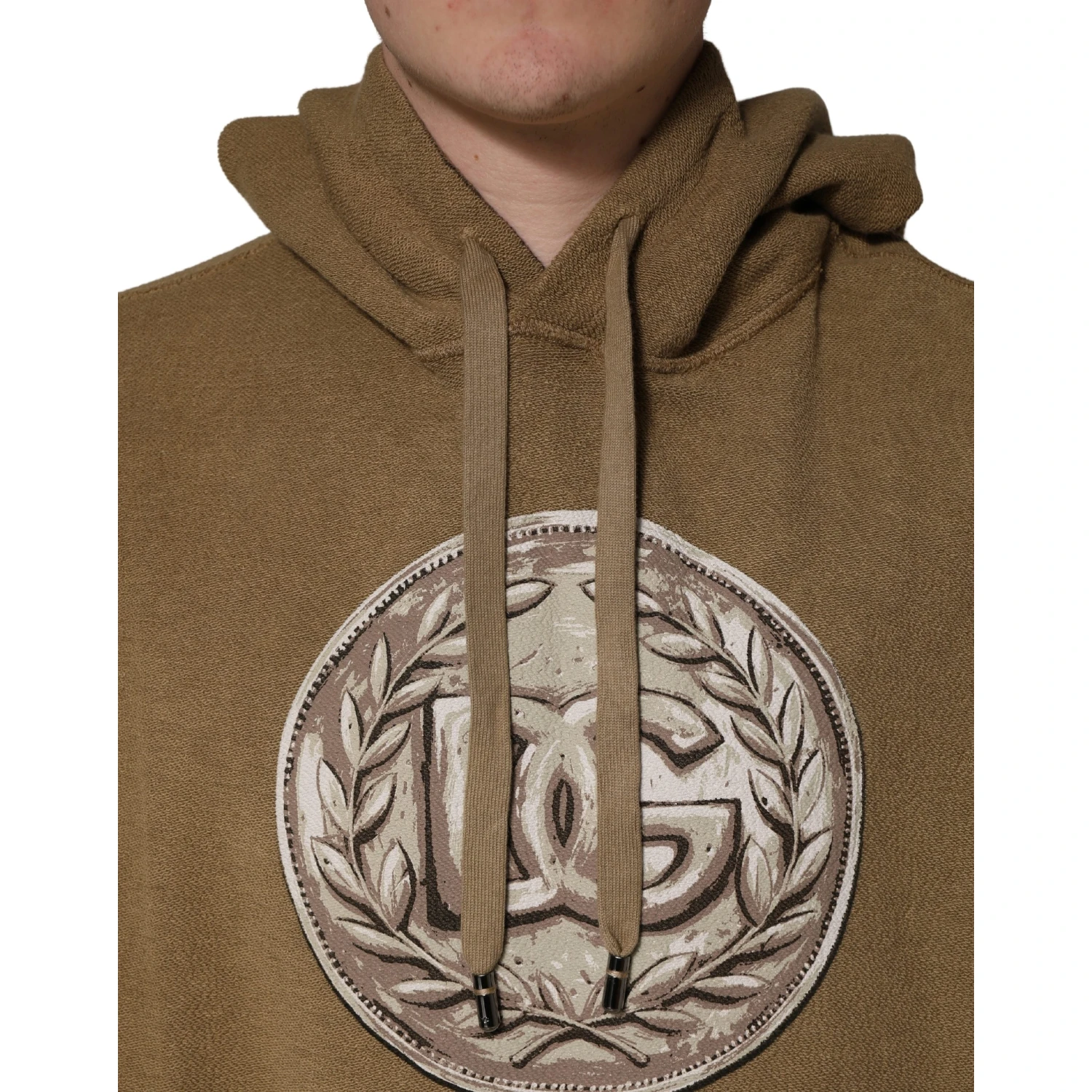 Brown Cotton Logo Coin Hooded Pullover Sweater