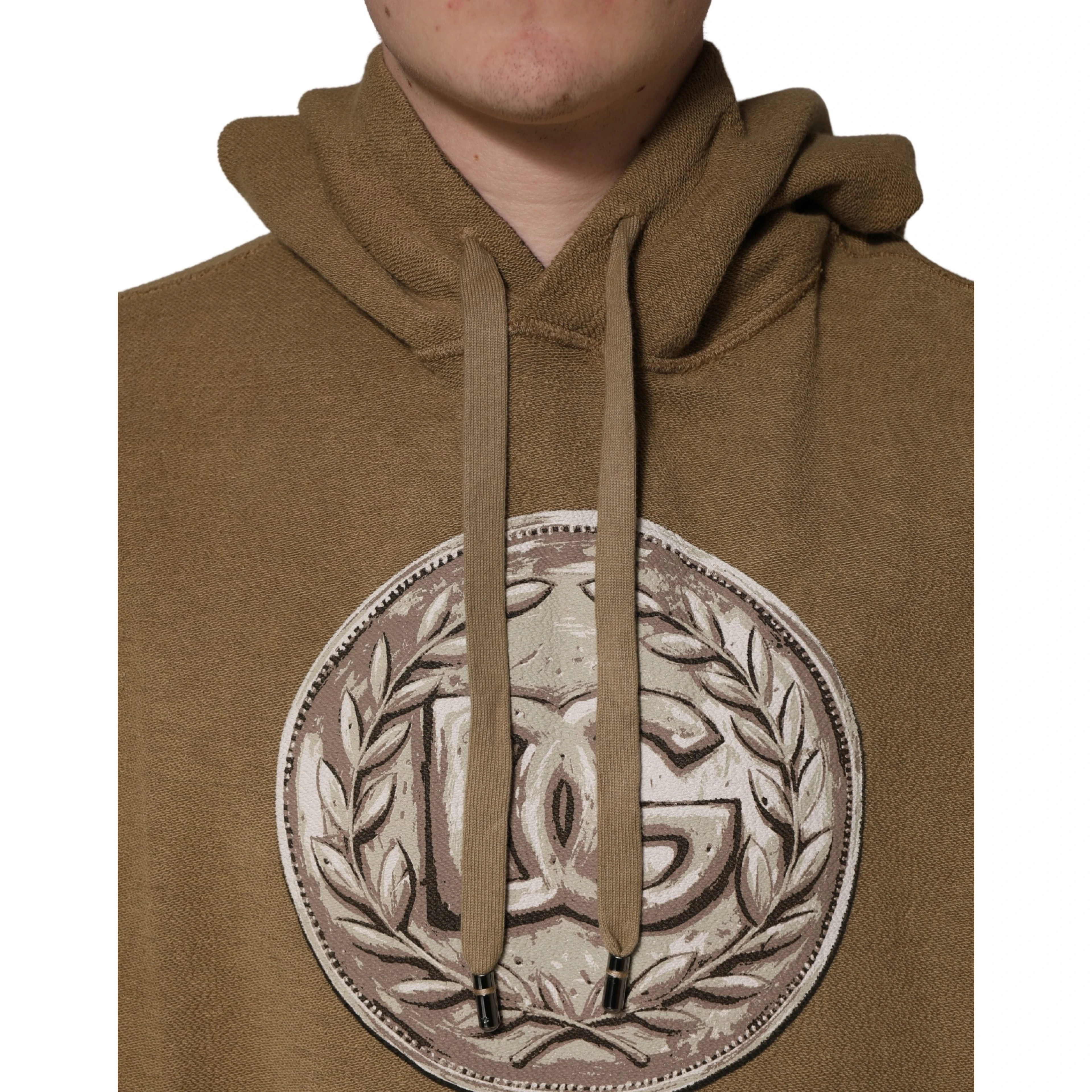 Brown Cotton Logo Coin Hooded Pullover Sweater
