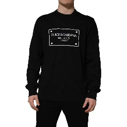 Black Graphic Logo Crew Neck Wool Pullover Sweater