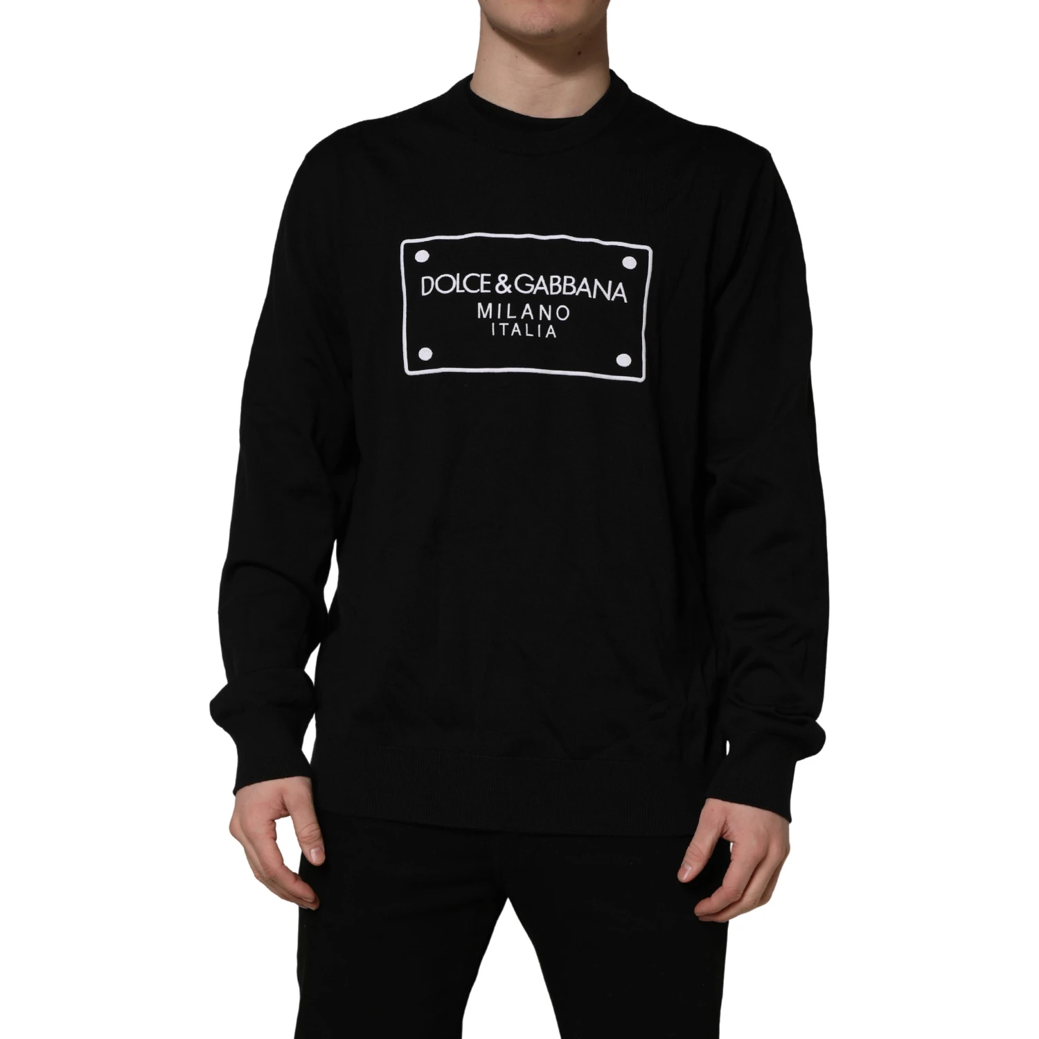 Black Graphic Logo Crew Neck Wool Pullover Sweater