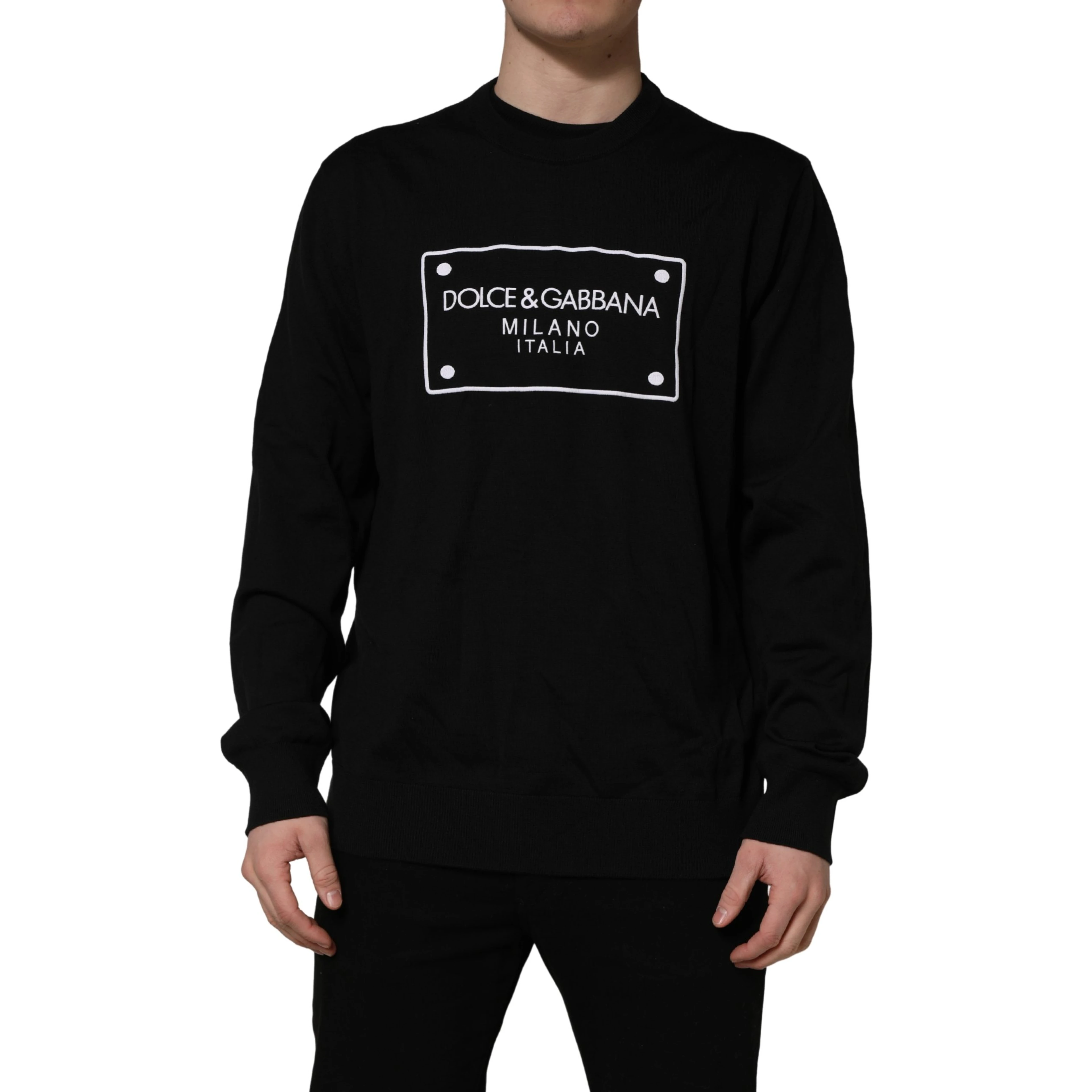 Black Graphic Logo Crew Neck Wool Pullover Sweater