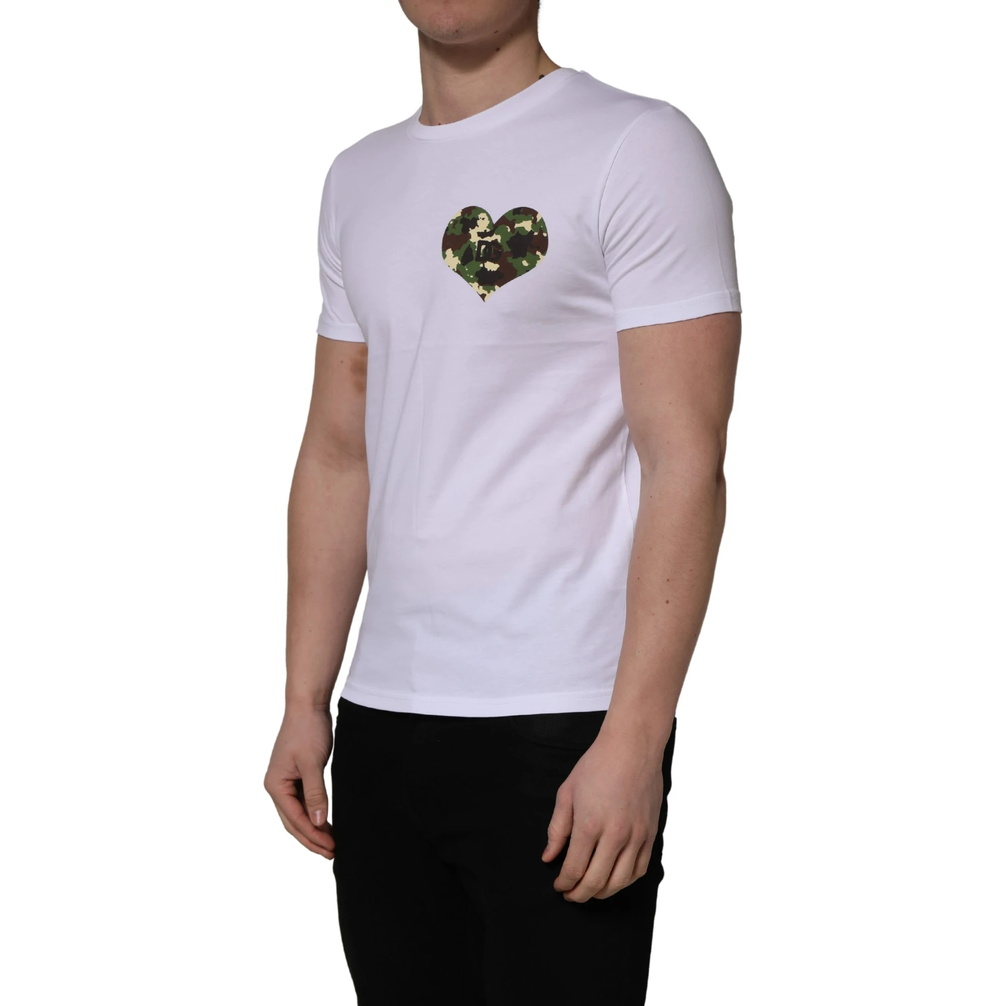 White Heart Shaped Camouflage Patch Men T-shirt