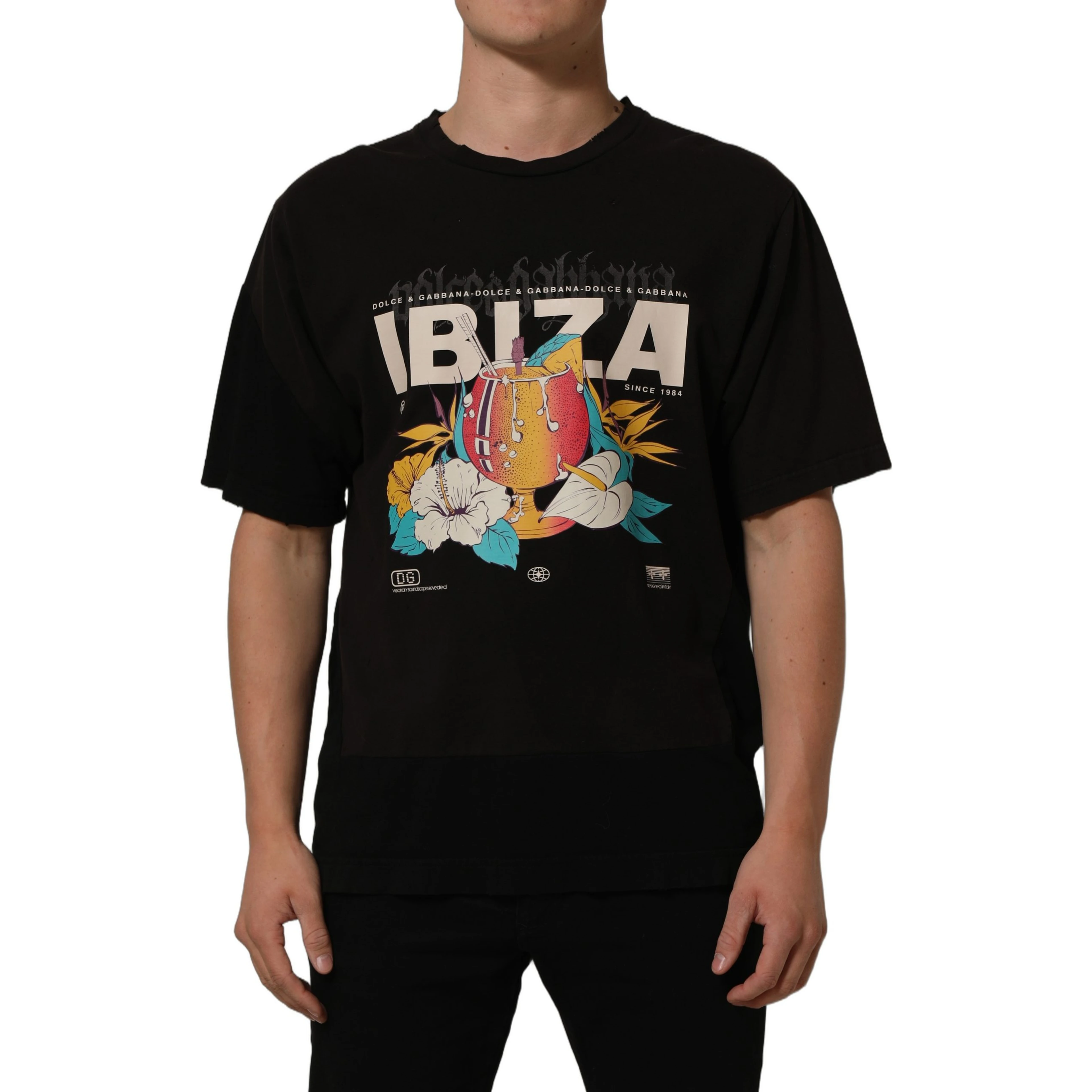 Black Tropical "IBIZA" Men Crew Neck T-shirt