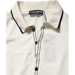 White Cotton Blend Men Polo Pullover Sweater