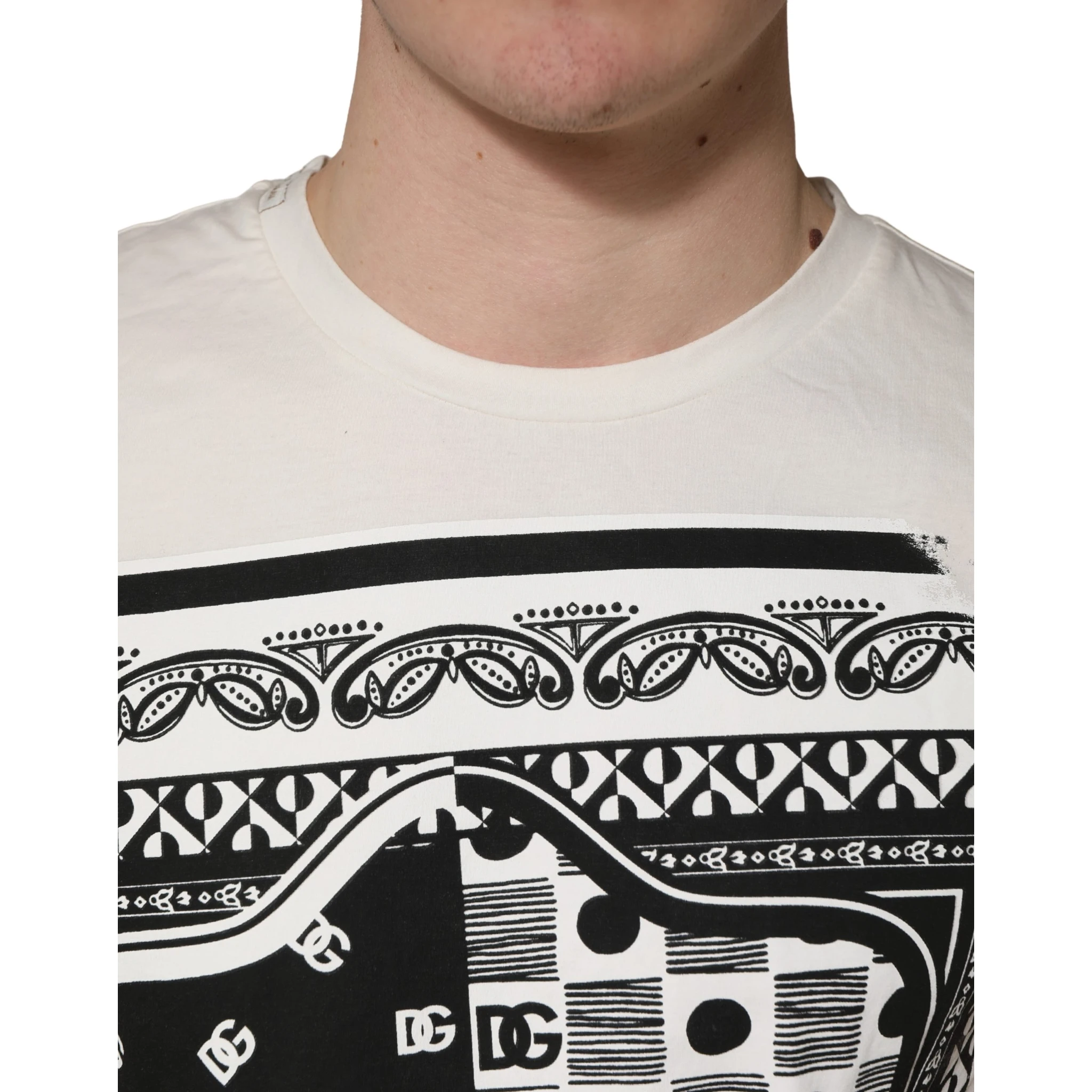 White Cotton Logo Bandana Print Men T-shirt