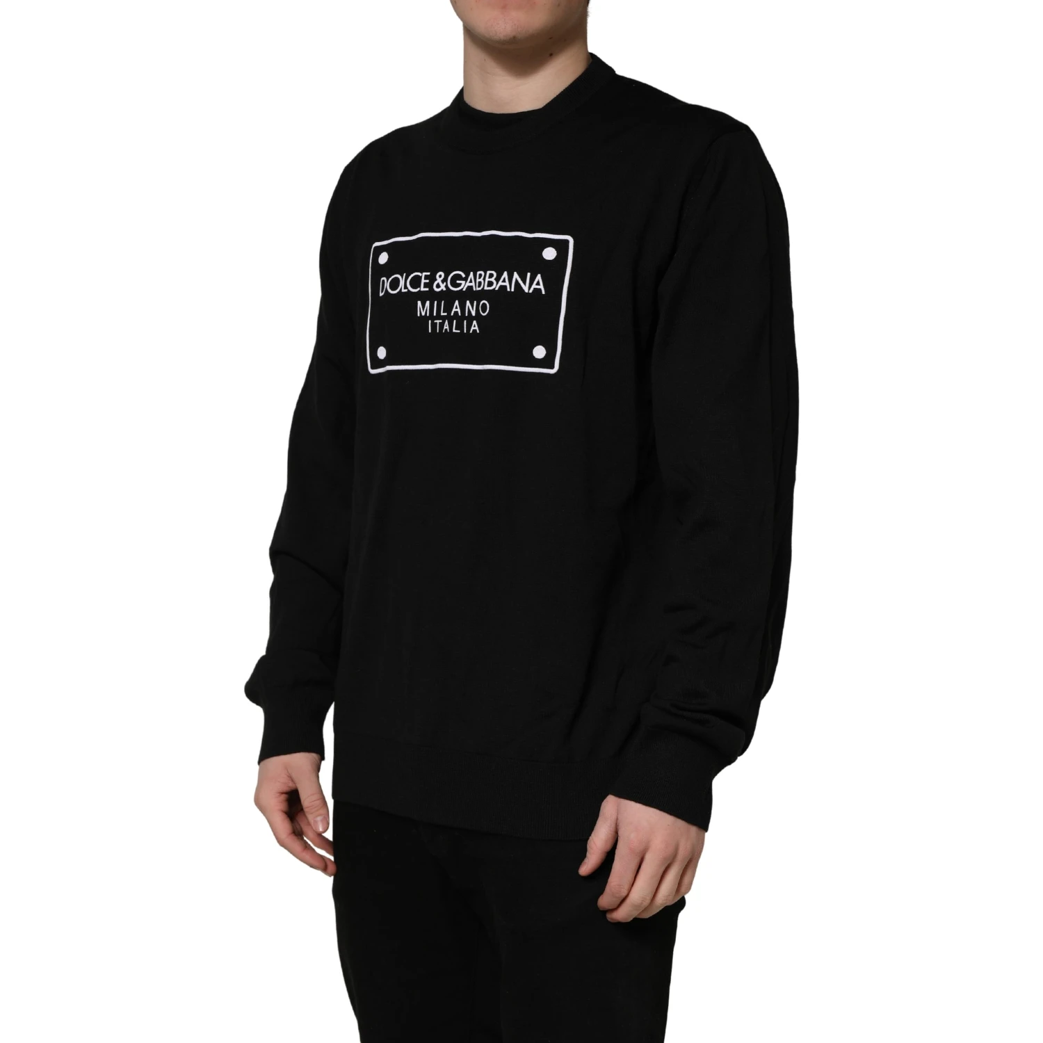 Black Graphic Logo Crew Neck Wool Pullover Sweater