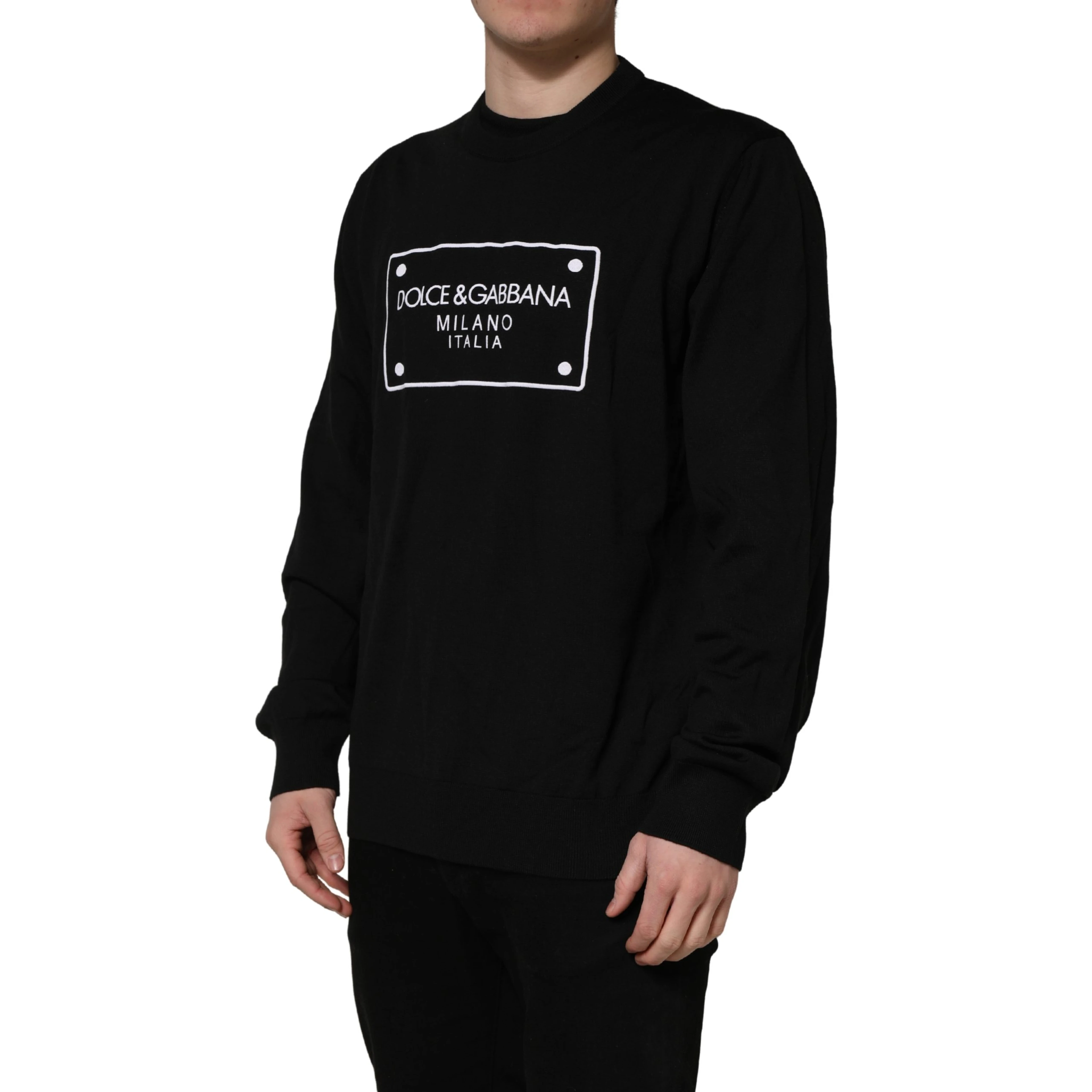 Black Graphic Logo Crew Neck Wool Pullover Sweater