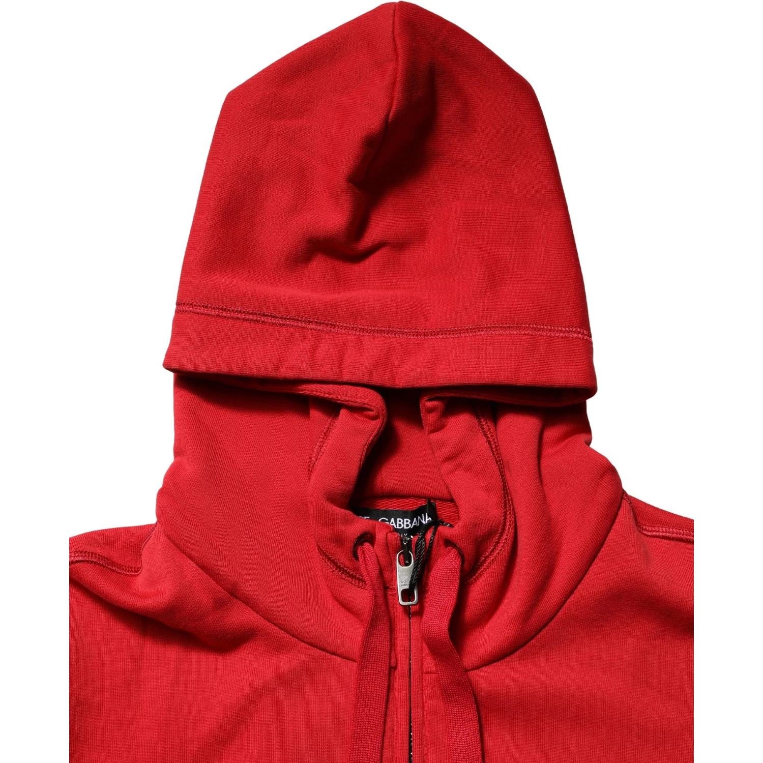 Red Embroidered Logo Hooded Full Zip Sweater