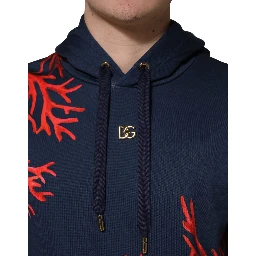 Blue Cotton Coral Logo Hooded Sweatshirt Sweater