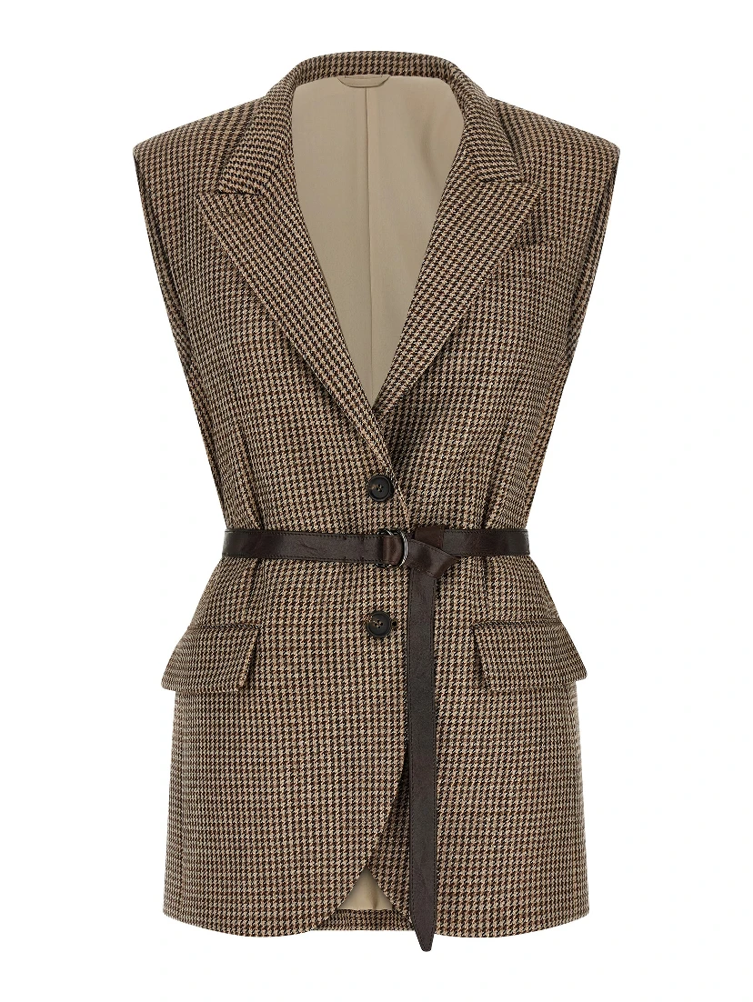 Beige Virgin Wool Sleeveless Jacket