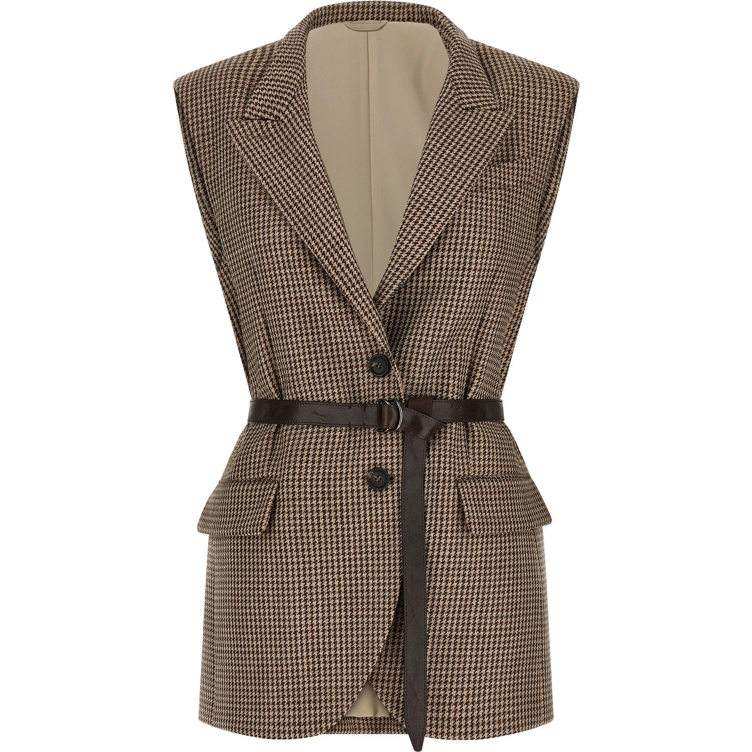 Beige Virgin Wool Sleeveless Jacket
