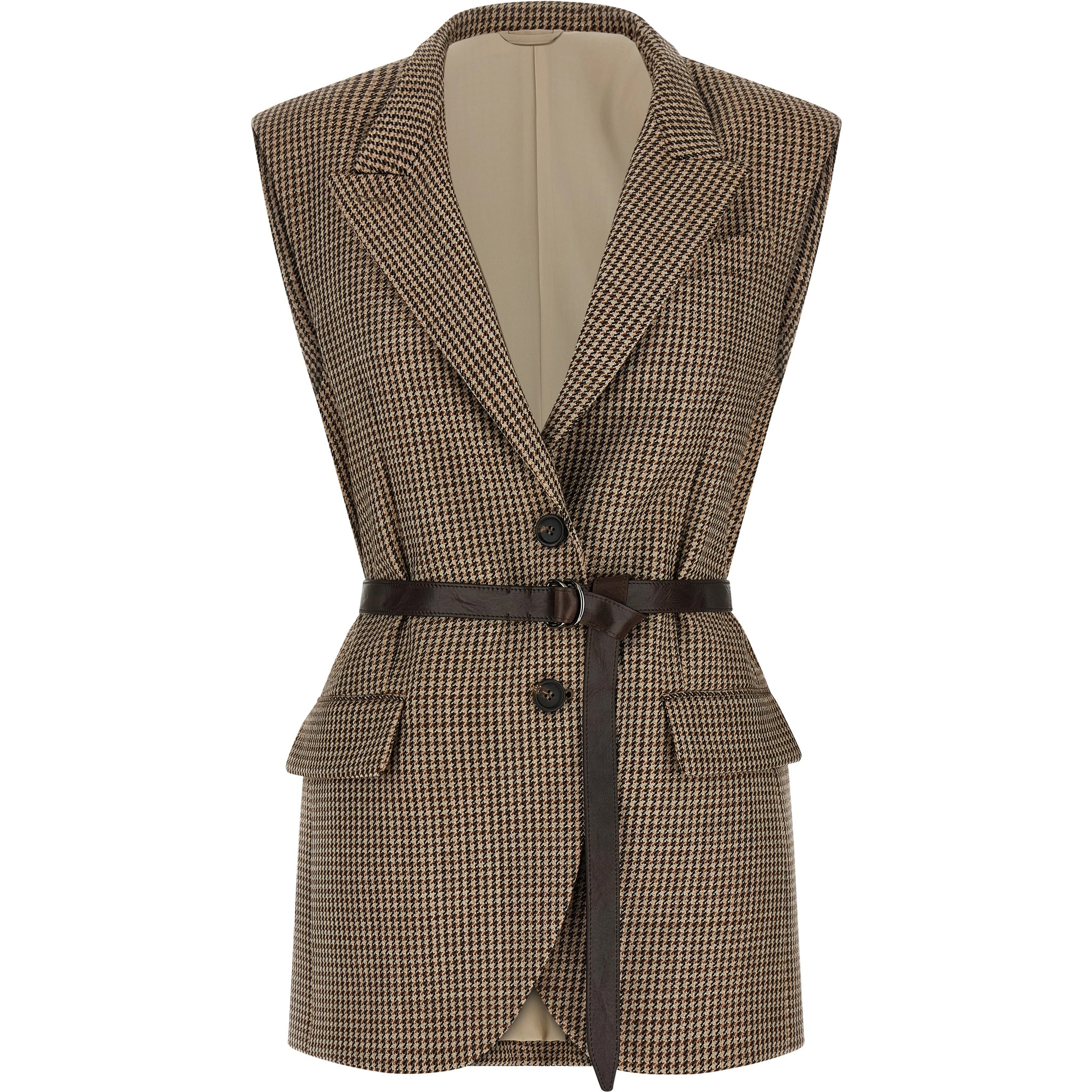 Beige Virgin Wool Sleeveless Jacket
