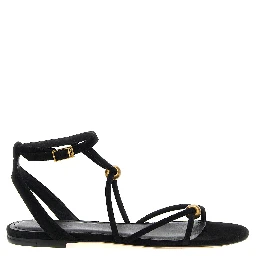 Black Goatskin Flat Sandals